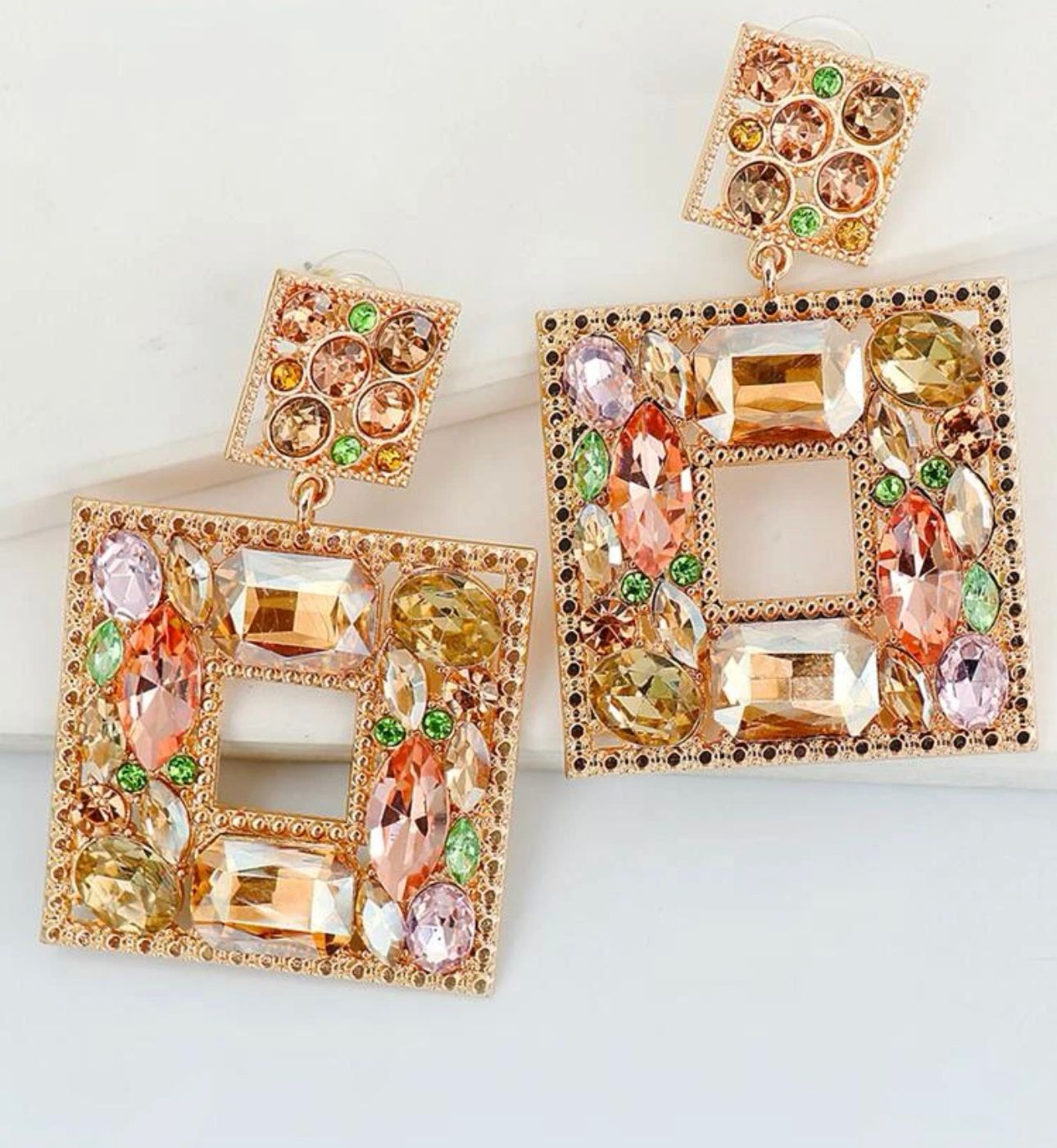 Rhinestone Square Drop Earrings 