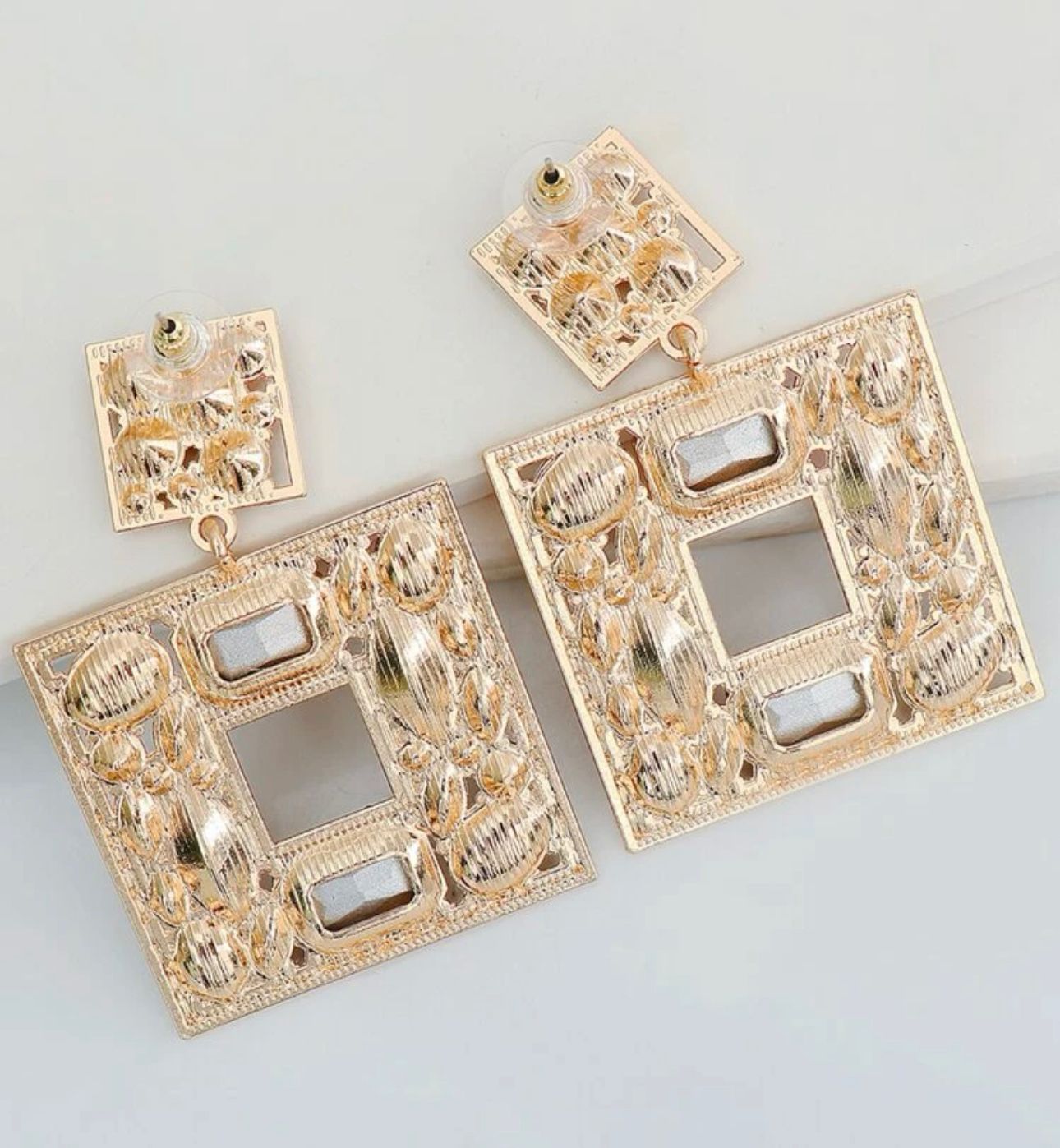 Rhinestone Square Drop Earrings 