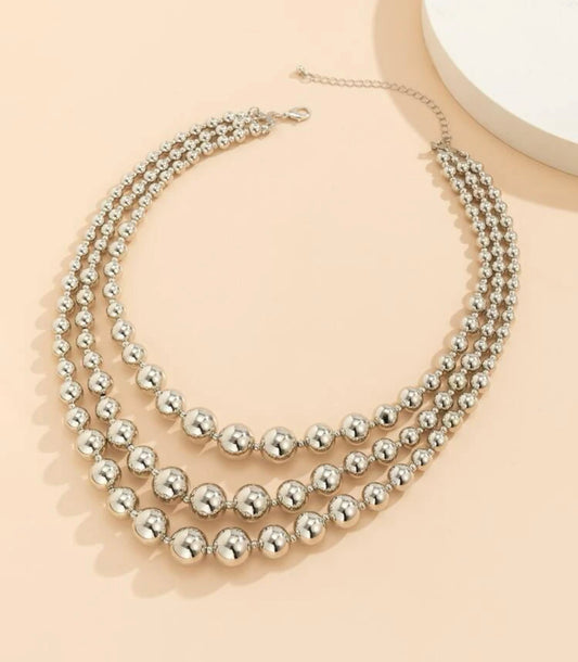 Silver Beaded Layered Necklace