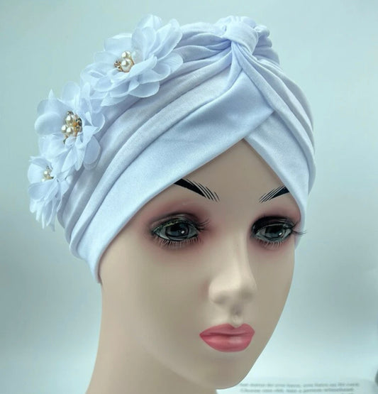 Flower & Faux Pearl Head Wrap