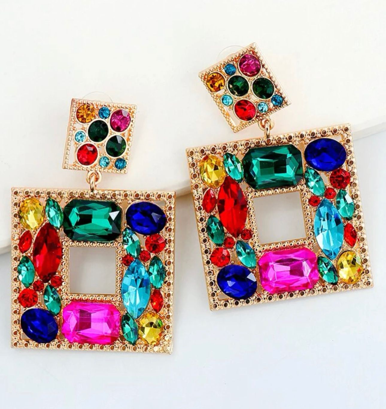 Rhinestone Square Drop Earrings 