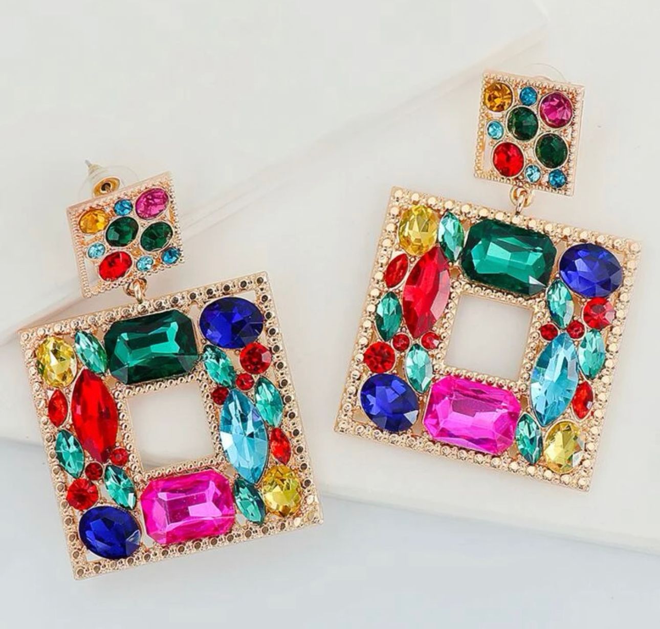 Rhinestone Square Drop Earrings 