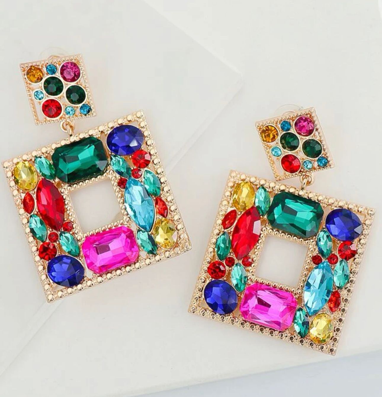 Rhinestone Square Drop Earrings 