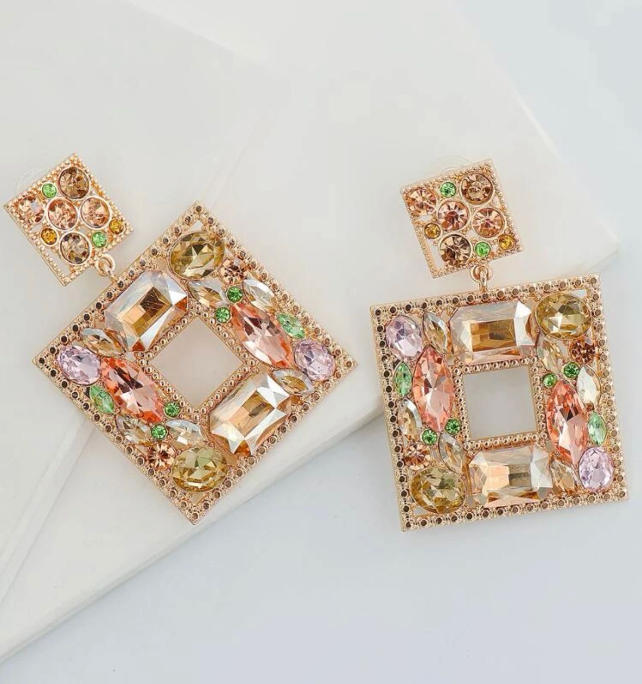 Rhinestone Square Drop Earrings 