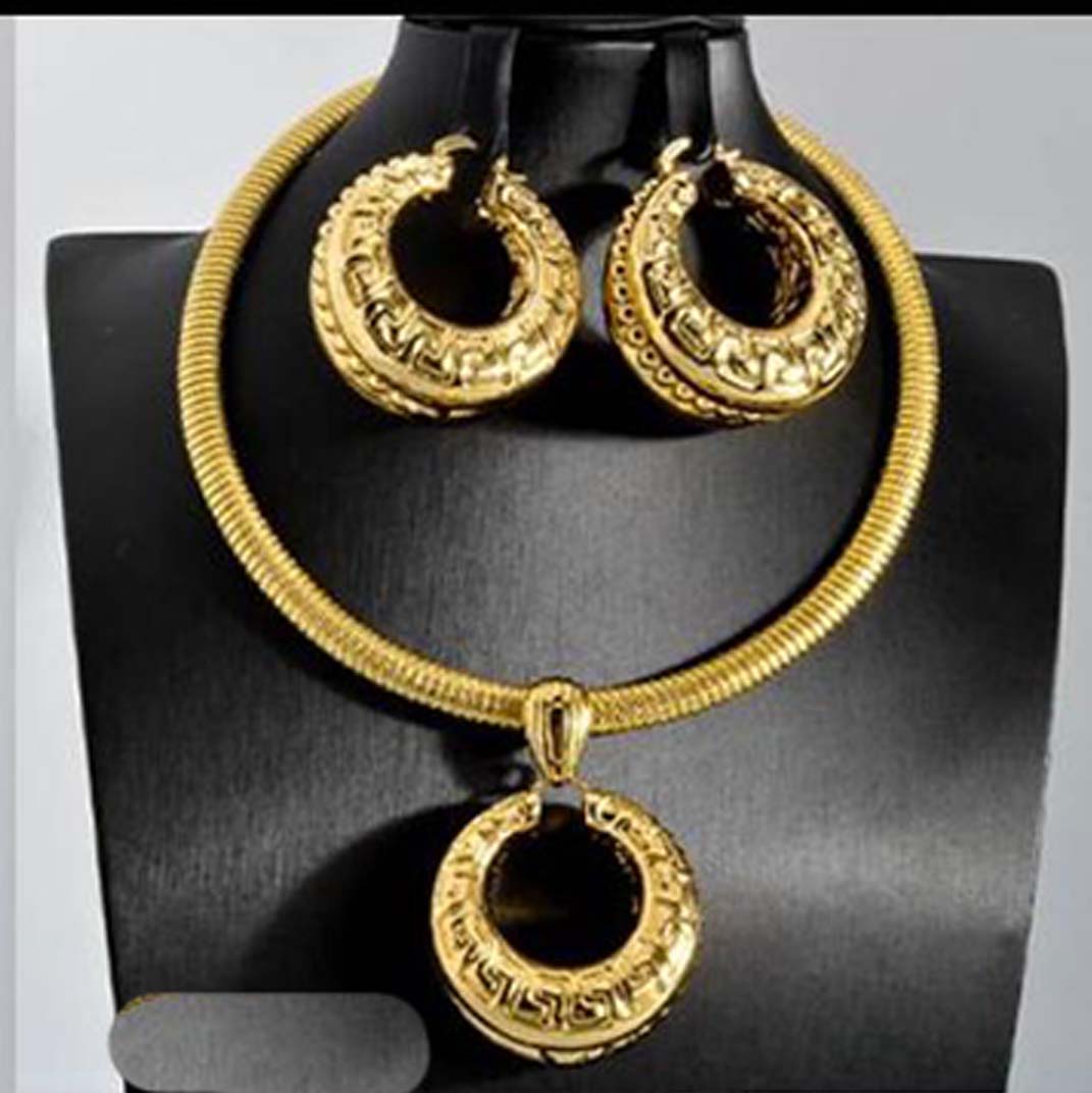 18k gold plated big earrings accompanied with a cord and pendant