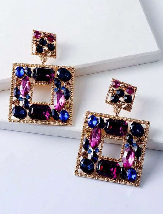 Rhinestone Geometric Drop Earrings