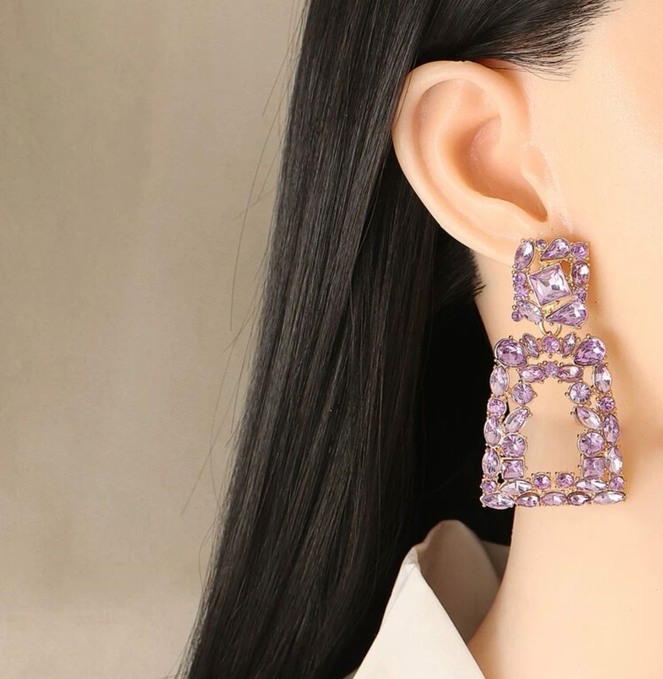 Rhinestone Geo Design Drop Earrings