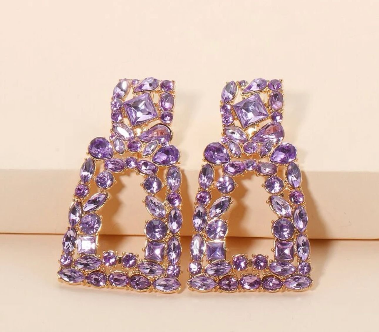 Rhinestone Geo Design Drop Earrings