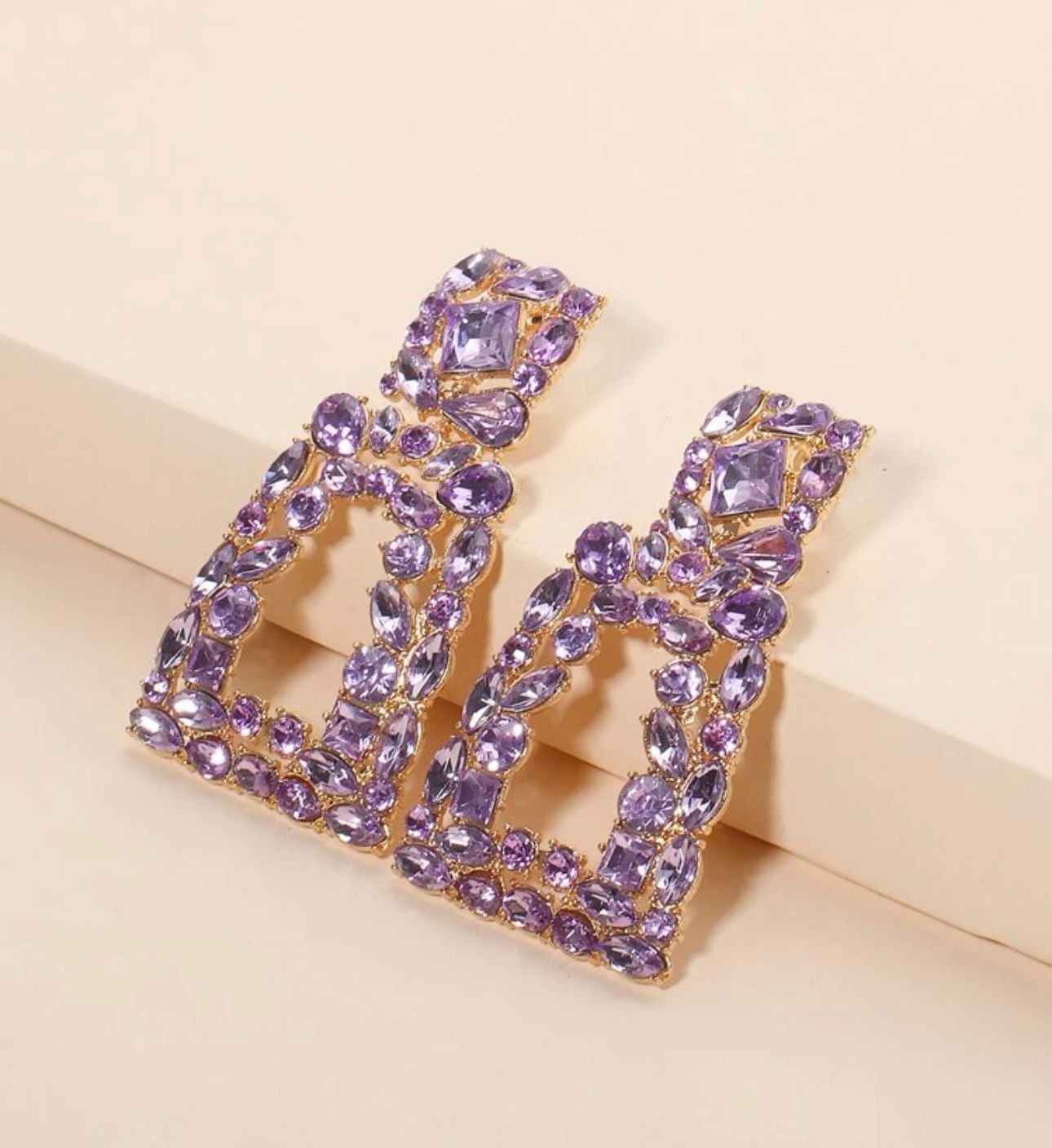 Rhinestone Geo Design Drop Earrings