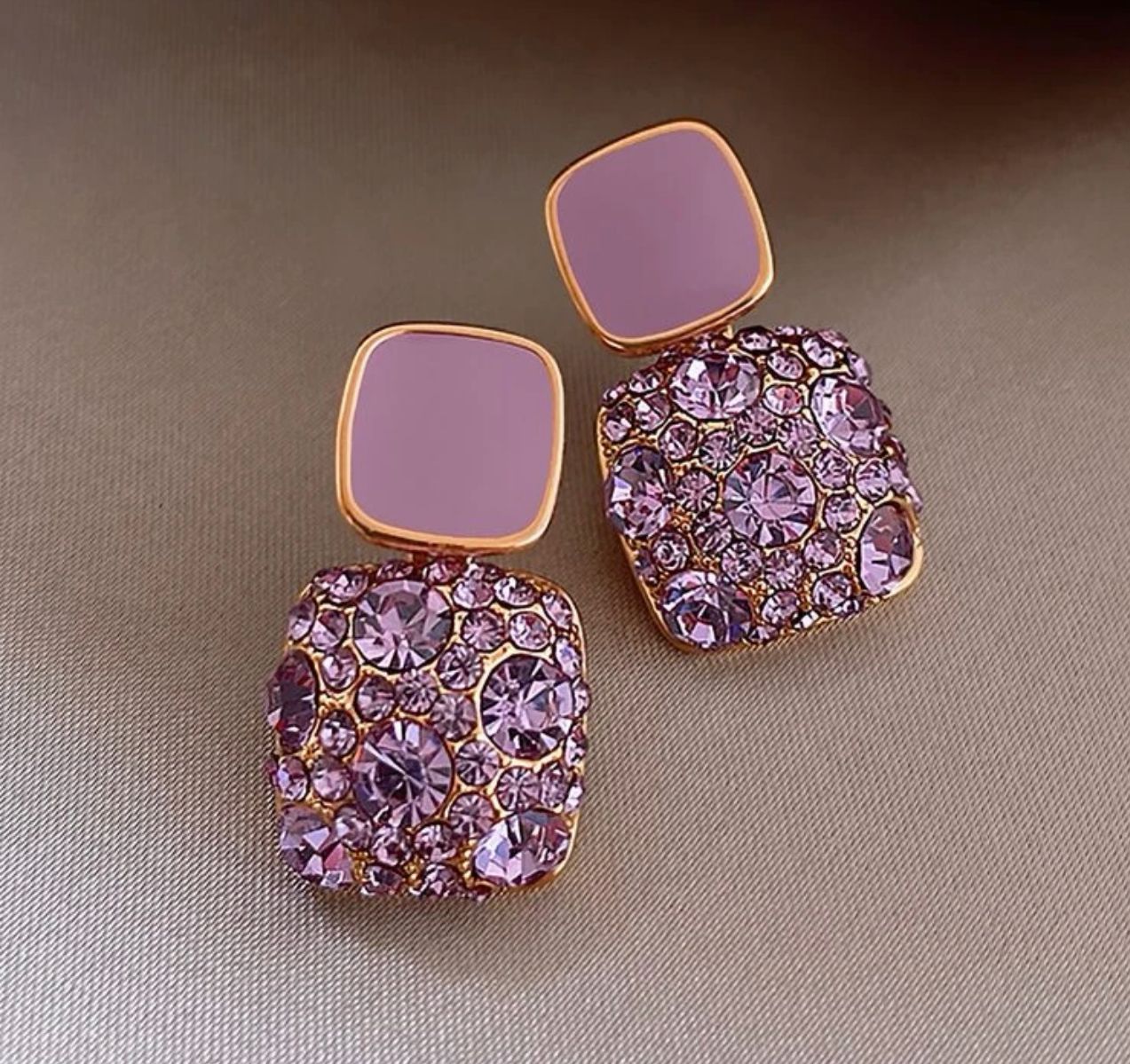 Rhinestone Geo Square Earrings