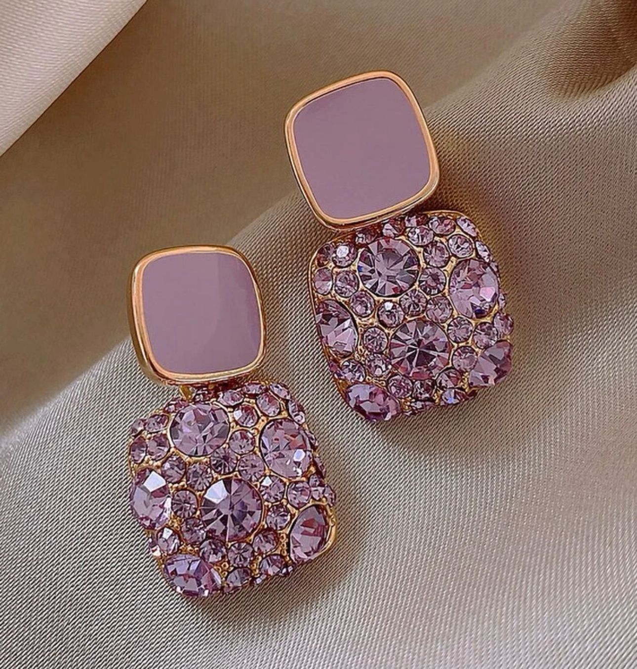 Rhinestone Geo Square Earrings