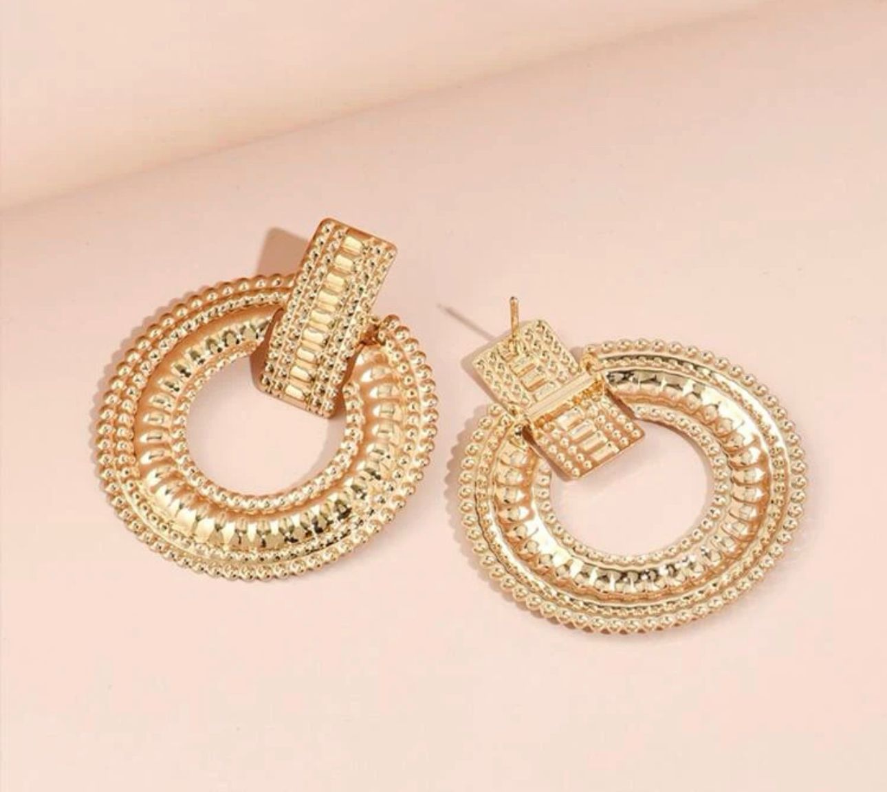 Gold Round Metal Earrings