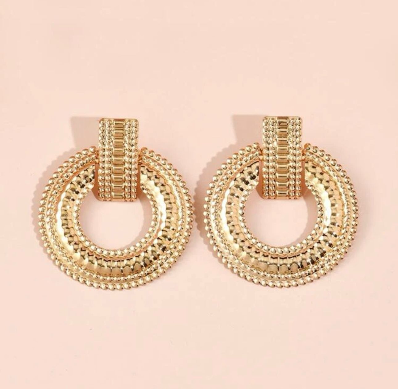 Gold Round Metal Earrings