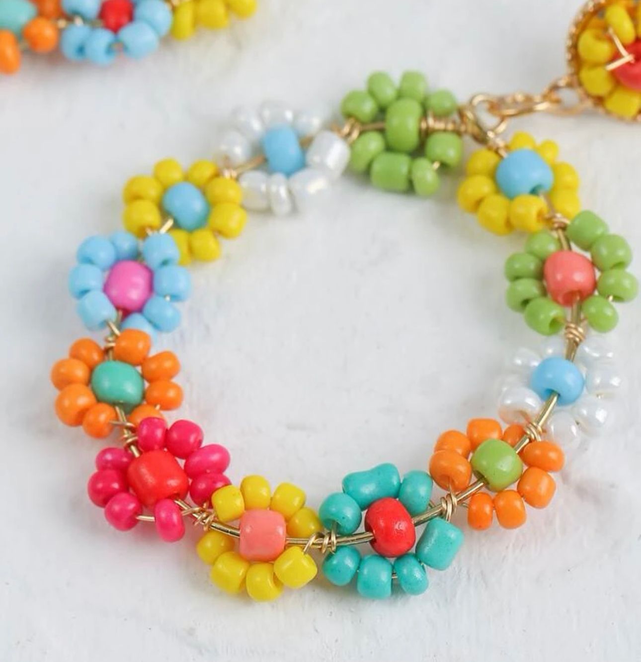 Multi-color Beaded Flower  Drop Earrings 