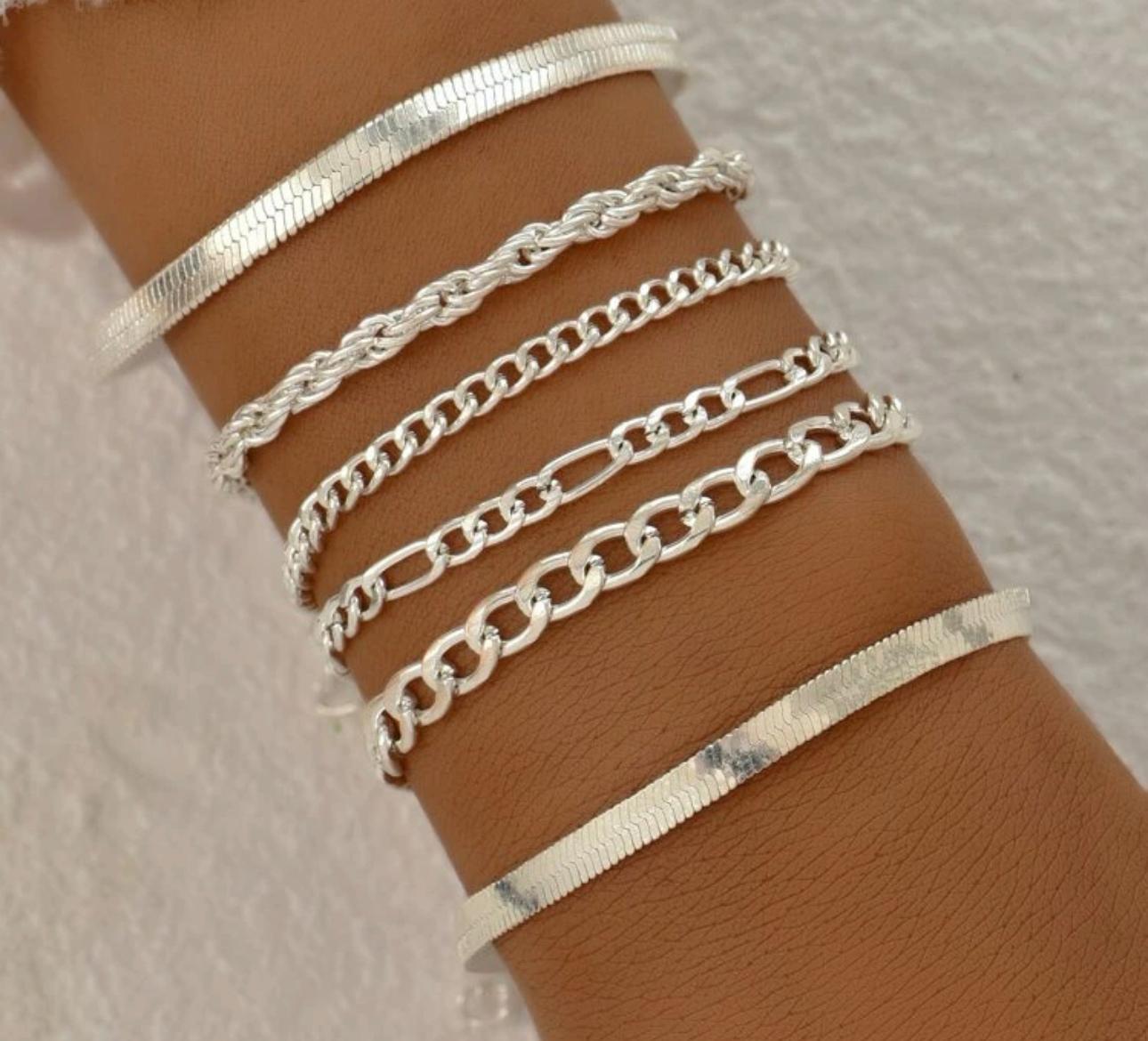 6 pcs silver bracelet