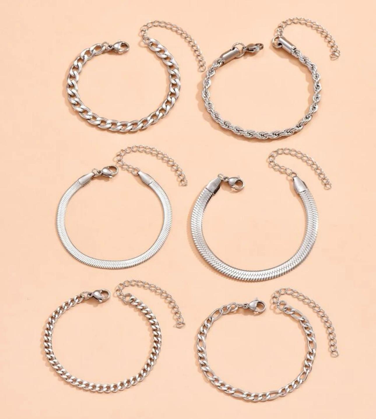 6 pcs silver bracelet